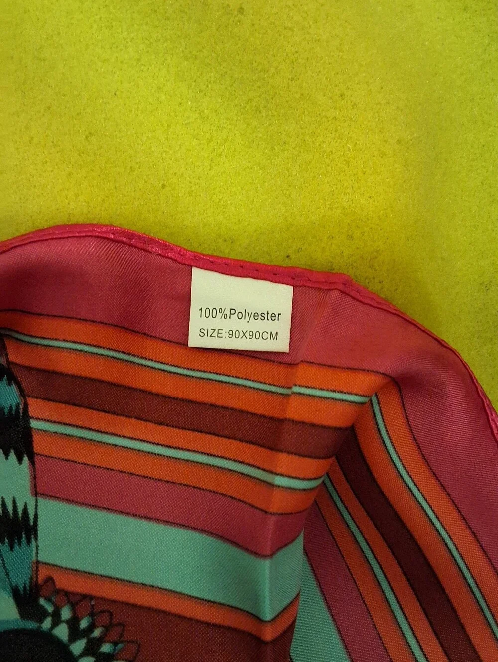 NEW, Vibrant Equestrian Print Silk Scarf - Orange, Teal, Fuchsia - Picture 4 of 7